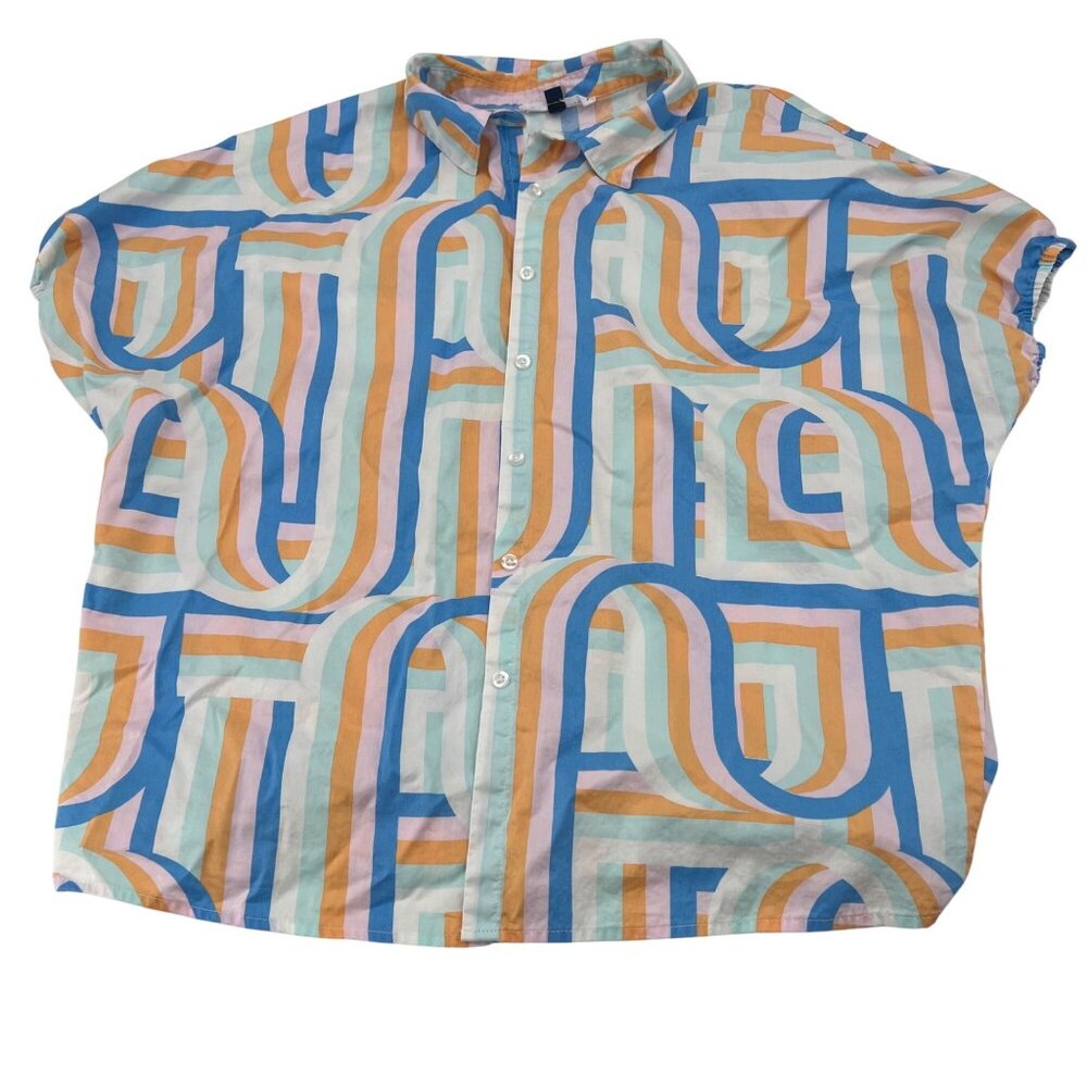Michelle McDowell Colorful Geometric Print Button-Up Short Sleeve Shirt Small